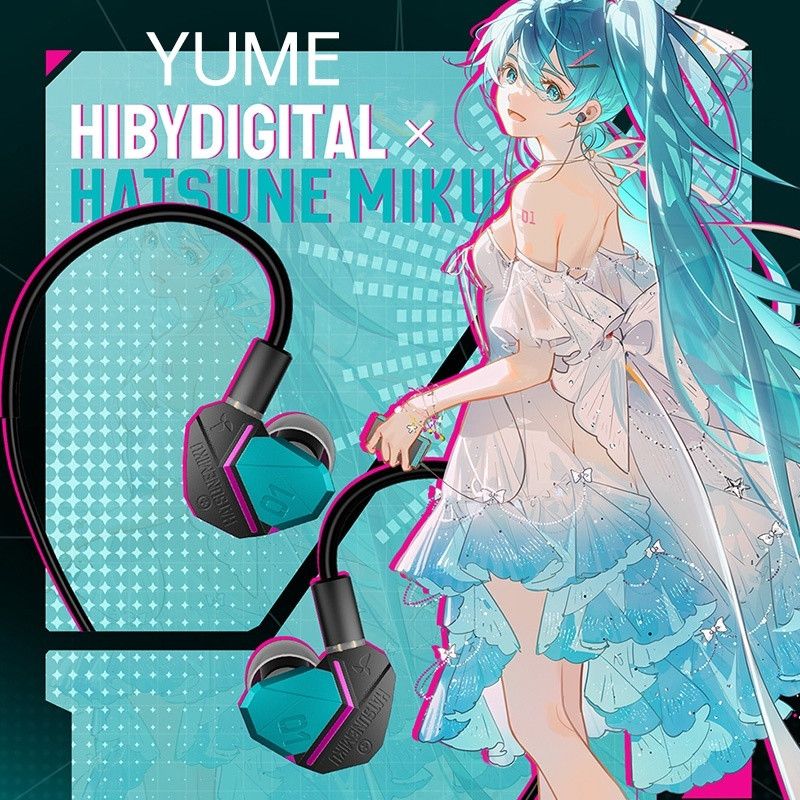 HiBy Digital Yume Wired In-Ear Hatsune Miku Co-Branded HiFi Earphones, Green Pink - Image 3