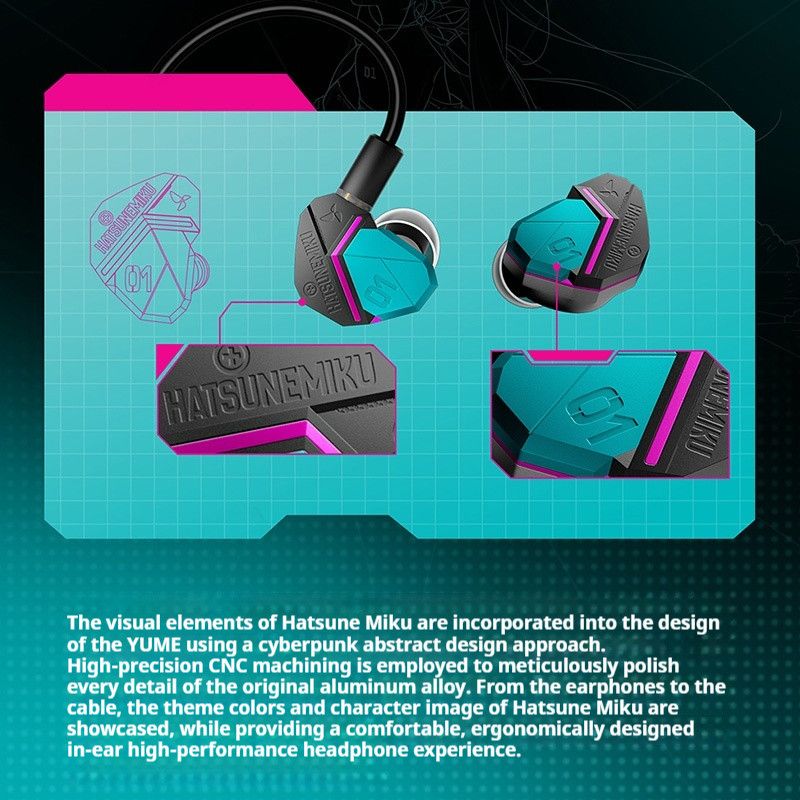 HiBy Digital Yume Wired In-Ear Hatsune Miku Co-Branded HiFi Earphones, Green Pink - Image 4