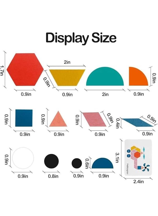 HOOKOR 180 Pcs Wooden Tangrams Pattern Blocks Set Geometric Manipulative Shape Puzzle Kindergarten Classic Educational Montessori Toys for Kids Toddlers Ages 4-8 with 24 Pcs Flash Cards - Image 3