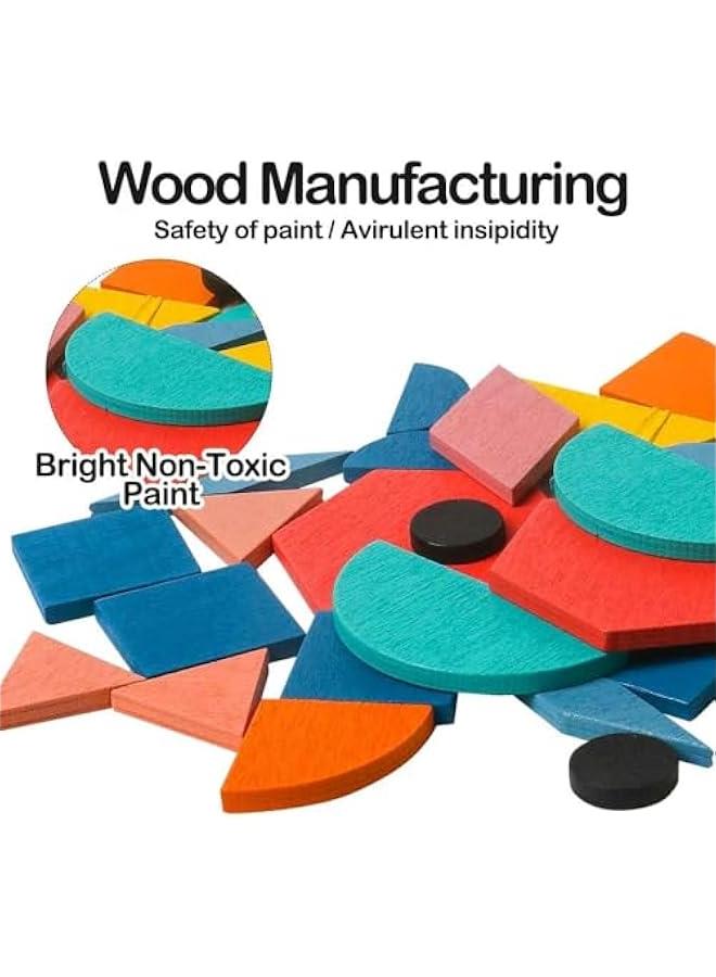 HOOKOR 180 Pcs Wooden Tangrams Pattern Blocks Set Geometric Manipulative Shape Puzzle Kindergarten Classic Educational Montessori Toys for Kids Toddlers Ages 4-8 with 24 Pcs Flash Cards - Image 4
