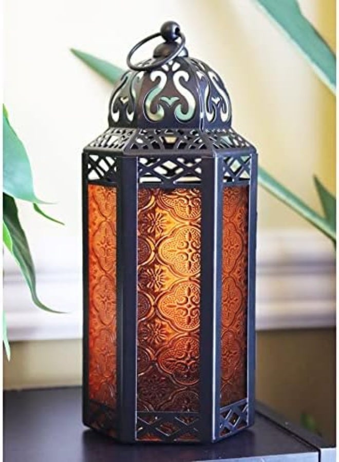 AKDC Vela Lanterns 3Pk Decorative Moroccan Candle Lantern Holder For Decor, Amber Glass, Medium - Image 3