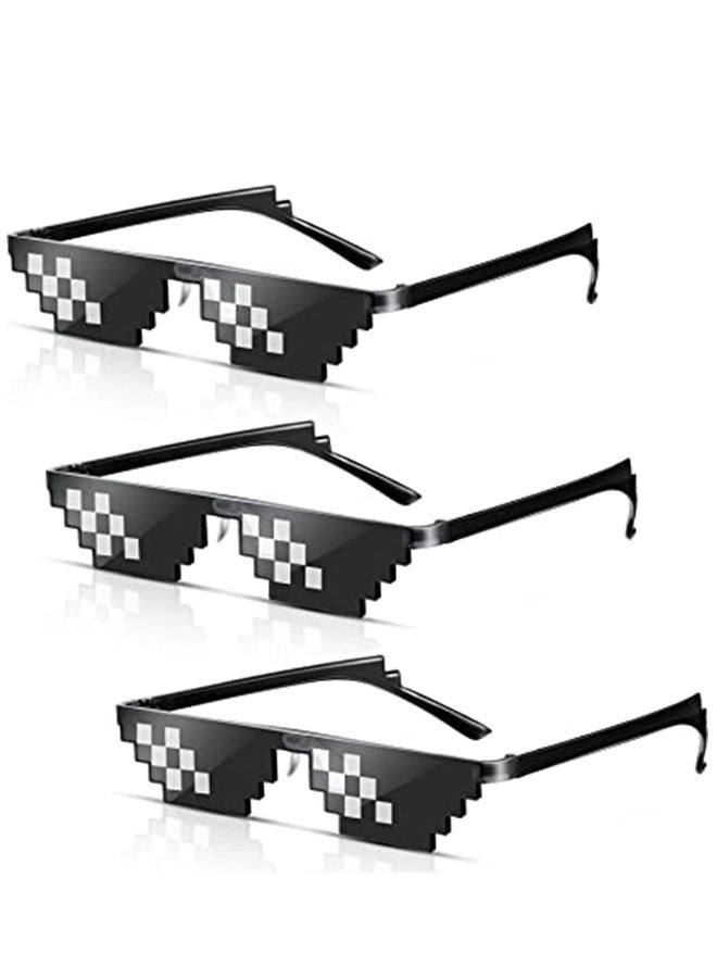 3 Pairs Thug life Sunglasses Pixel Sunglasses, Cool Thug Glasses Plastic Pixel Sunglasses, Party Accessories for Kids Adults, Black - Image 1