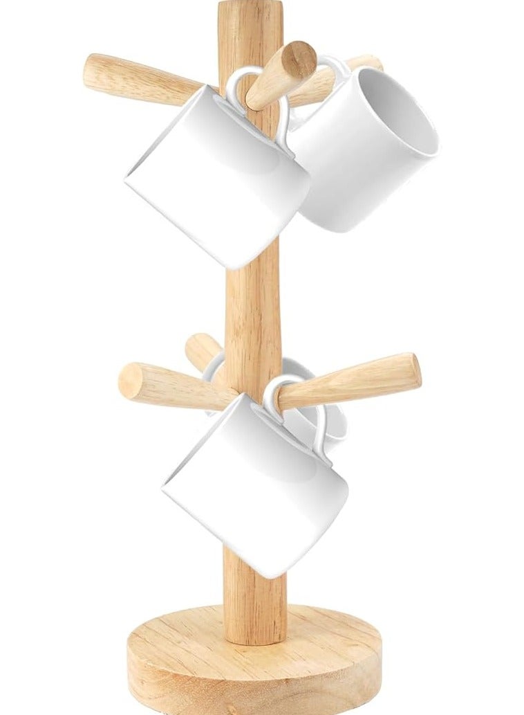 حامل أكواب خشبي مع 6 خطافات بريتزل مصنوع خشب الزان الطبيعي لا يتعفن لطاولة المطبخ الحد الأقصى للوزن الموصى به: 6.0 كيلوجرام - Image 1