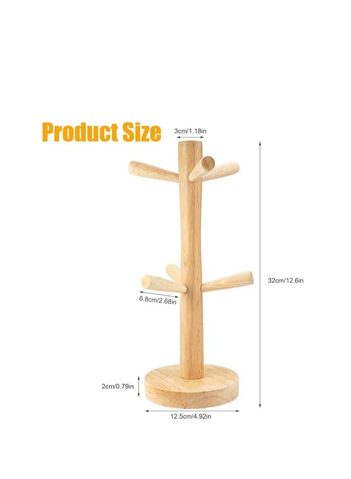 حامل أكواب خشبي مع 6 خطافات بريتزل مصنوع خشب الزان الطبيعي لا يتعفن لطاولة المطبخ الحد الأقصى للوزن الموصى به: 6.0 كيلوجرام - Image 2