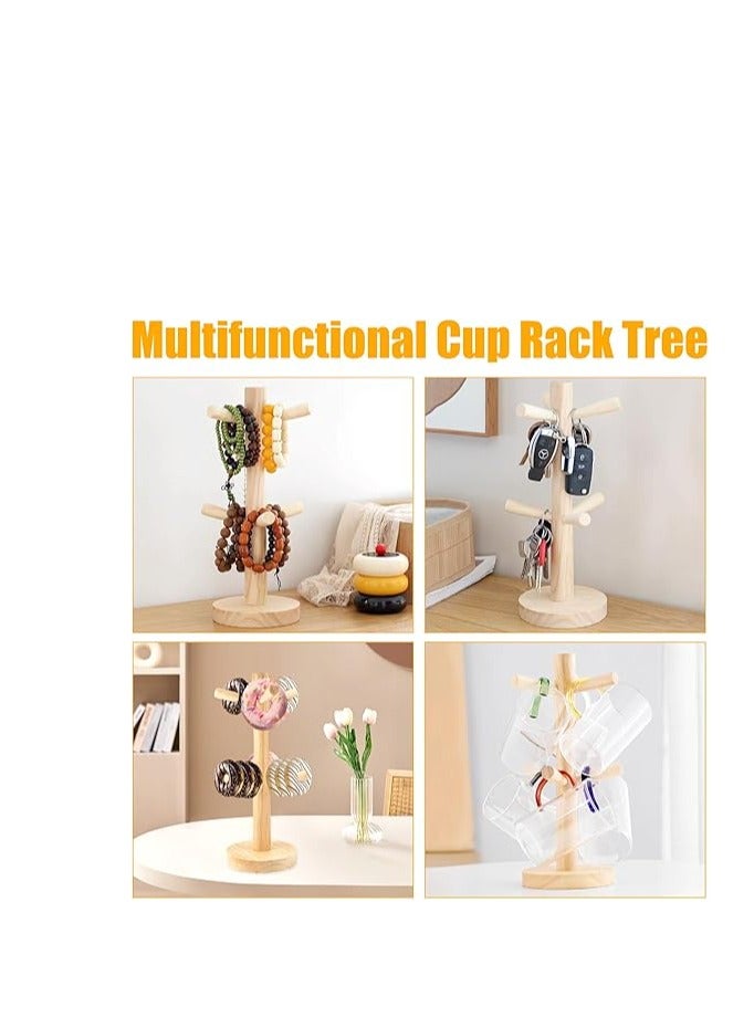 حامل أكواب خشبي مع 6 خطافات بريتزل مصنوع خشب الزان الطبيعي لا يتعفن لطاولة المطبخ الحد الأقصى للوزن الموصى به: 6.0 كيلوجرام - Image 3