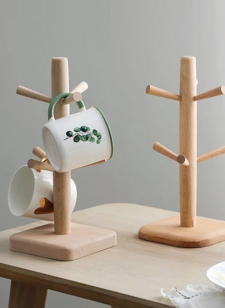 حامل أكواب خشبي مع 6 خطافات بريتزل مصنوع خشب الزان الطبيعي لا يتعفن لطاولة المطبخ الحد الأقصى للوزن الموصى به: 6.0 كيلوجرام - Image 4