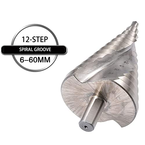 LSLANSOON 6-60mm Step Drill Bit, 12.5mm/0.5” Shank 4241 HSS Spiral Groove Drill Bit for Wood, Plastic, Sheet Metal - Image 5