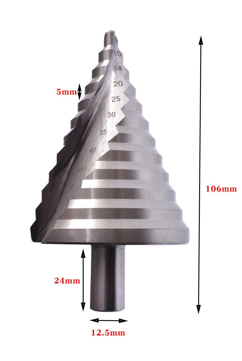 LSLANSOON 6-60mm Step Drill Bit, 12.5mm/0.5” Shank 4241 HSS Spiral Groove Drill Bit for Wood, Plastic, Sheet Metal - Image 4