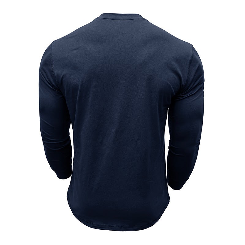 Men's long-sleeved T-shirt cotton men's bottoming shirt men's Henley lining top - Image 3