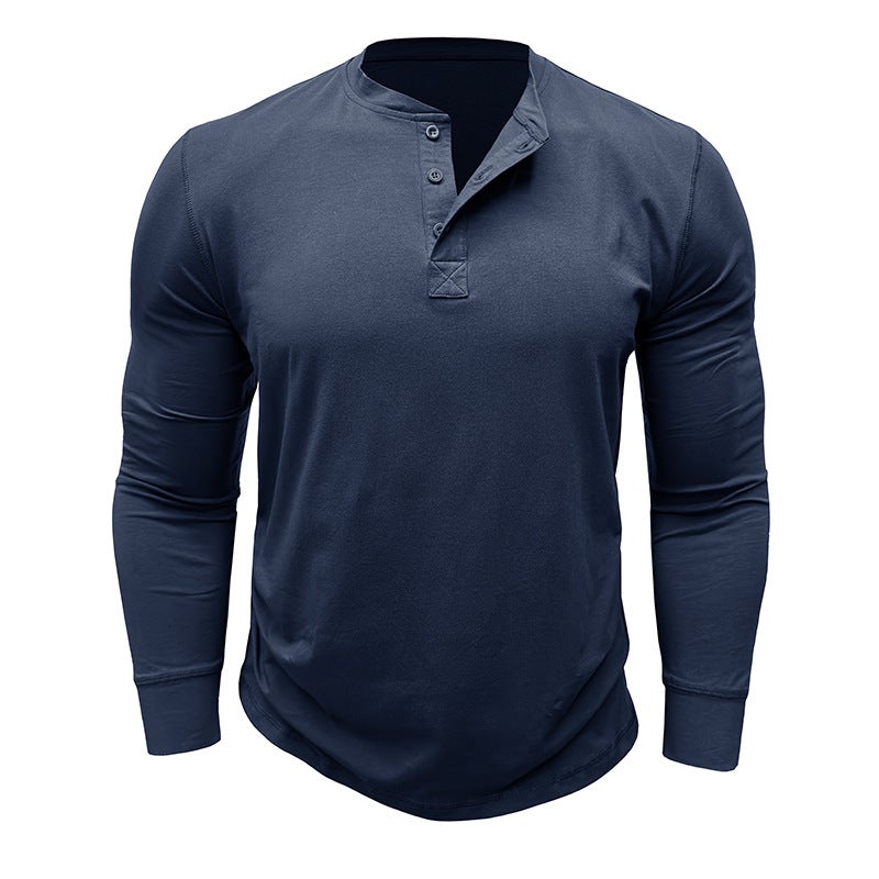 Men's long-sleeved T-shirt cotton men's bottoming shirt men's Henley lining top - Image 5