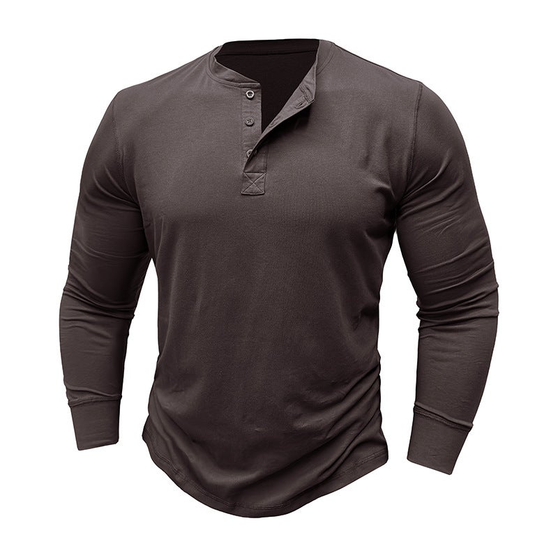 Men's long-sleeved T-shirt cotton men's bottoming shirt men's Henley lining top - Image 1