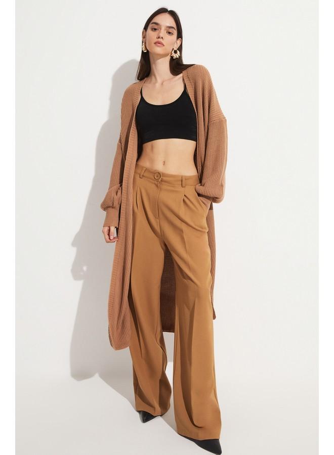 June Balloon Sleeve Long Knitwear Cardigan Tan - Image 3