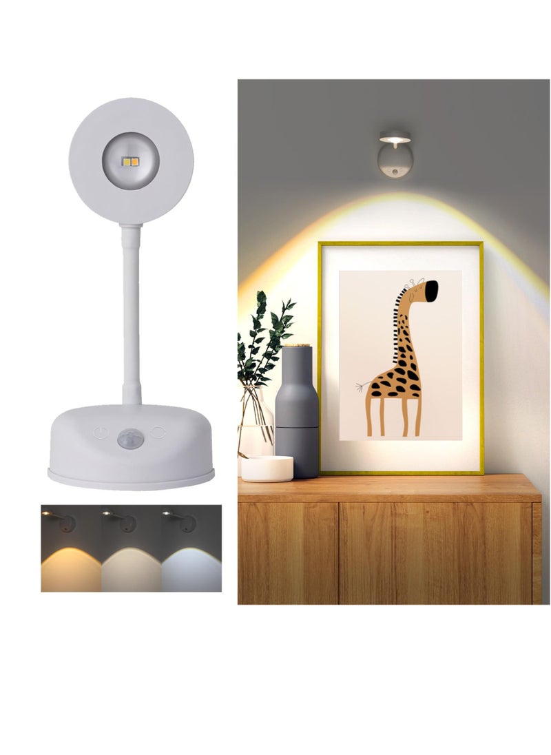 XiuWoo LED Motion Sensor Picture Light Battery Operated Rechargeable Wall Sconce Dimmable 3 Color Temperature 360°Rotation Wireless Spotlight for Wall Staircase Hallway Bedroom Cabinet  - Image 1