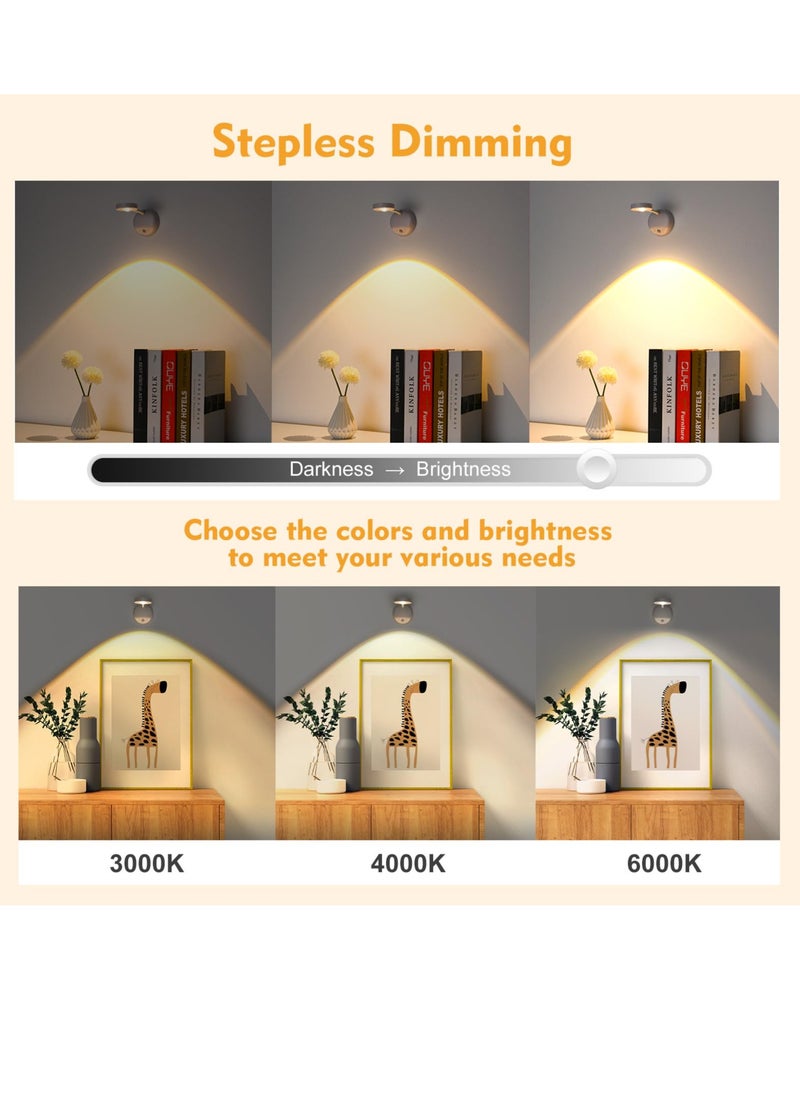 XiuWoo LED Motion Sensor Picture Light Battery Operated Rechargeable Wall Sconce Dimmable 3 Color Temperature 360°Rotation Wireless Spotlight for Wall Staircase Hallway Bedroom Cabinet  - Image 3