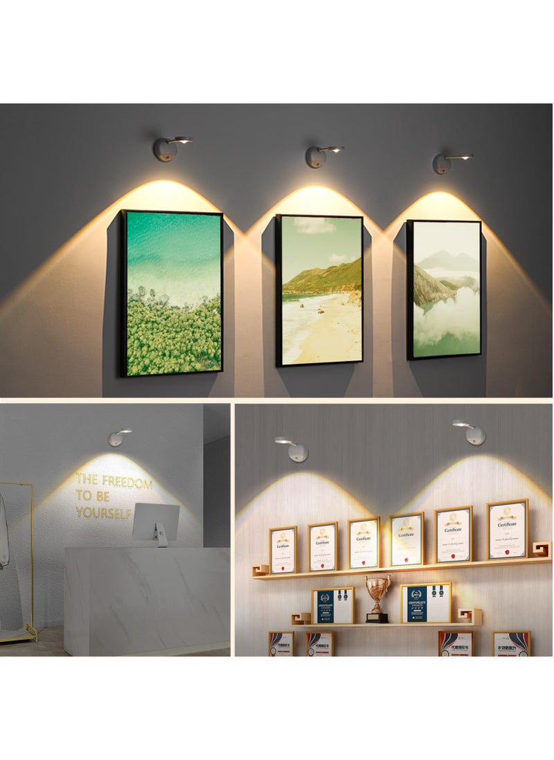 LED Motion Sensor Picture Light Battery Operated Rechargeable Wall Sconce Dimmable 3 Color Temperature 360°Rotation Wireless Spotlight for Wall Staircase Hallway Bedroom Cabinet