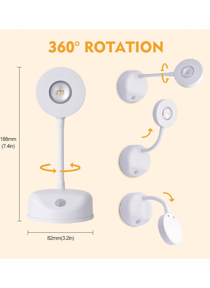 LED Motion Sensor Picture Light Battery Operated Rechargeable Wall Sconce Dimmable 3 Color Temperature 360°Rotation Wireless Spotlight for Wall Staircase Hallway Bedroom Cabinet