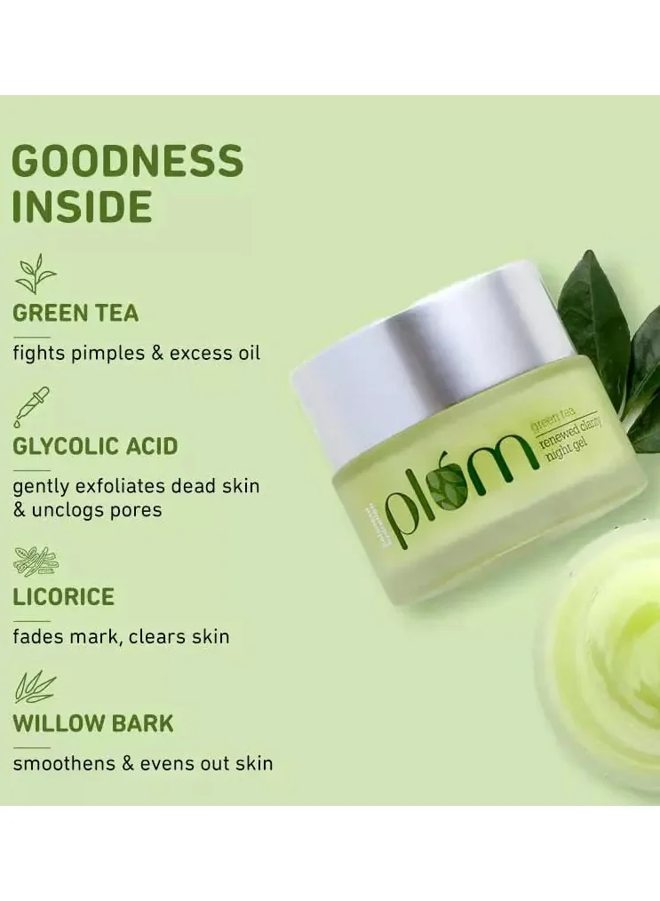 Plum Green Tea Night Gel Mini With Glycolic Acid To Fight Acne For Clear Skin - 15ml