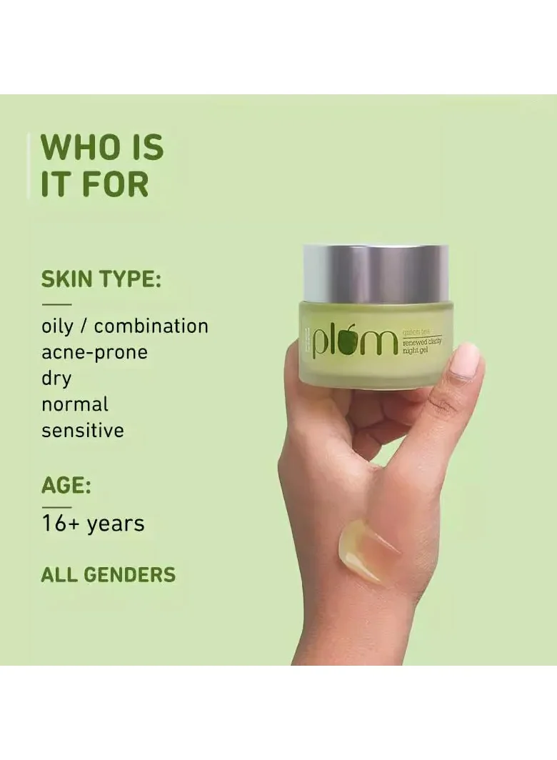 Plum  Green Tea Night Gel Mini With Glycolic Acid To Fight Acne For Clear Skin - 15ml  | Best Price UAE