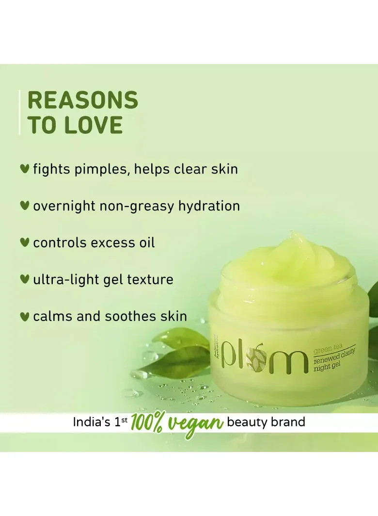 Plum  Green Tea Night Gel Mini With Glycolic Acid To Fight Acne For Clear Skin - 15ml  | Best Price UAE