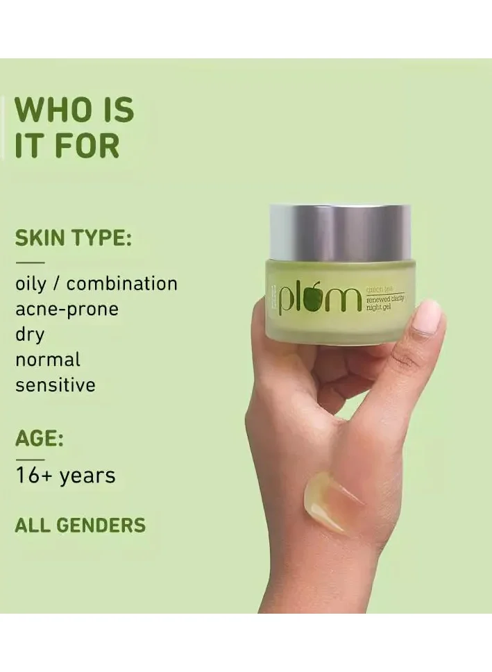 Plum  Green Tea Night Gel Mini With Glycolic Acid To Fight Acne For Clear Skin - 15ml  | Best Price UAE