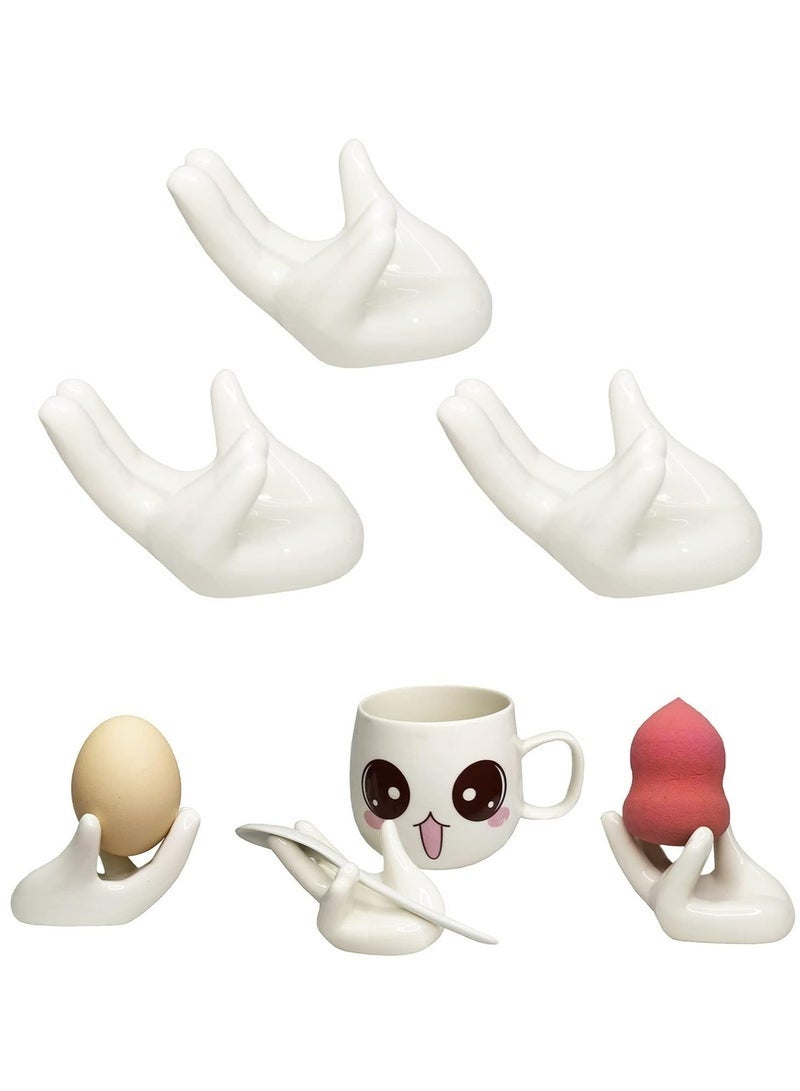 جيفت مجموعة من 3 أكواب بيض سيراميكية مبتكرة على شكل يد، حامل بيض للبيض المسلوق (أبيض) - Image 1