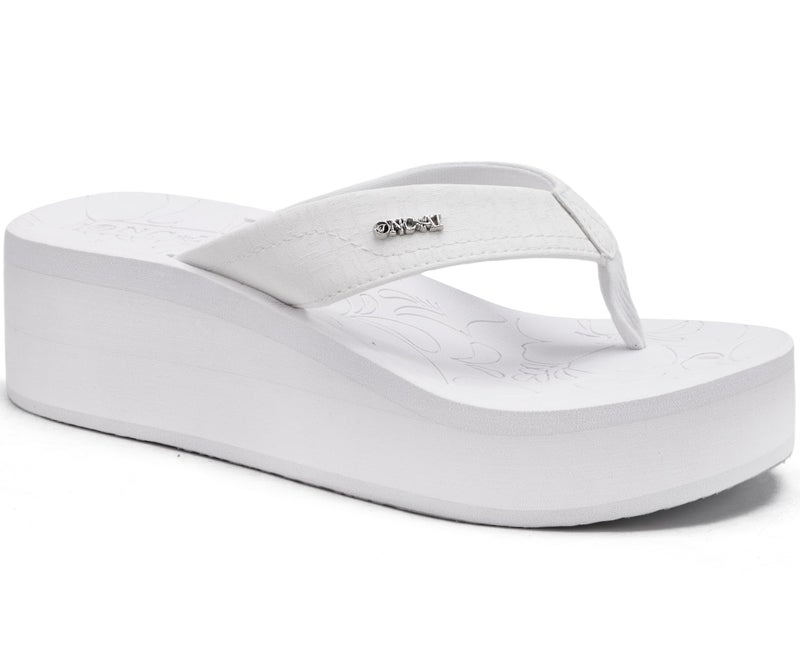 ONCAI Women's Platform Wedge Flip Flops Sandals Size 7 Trendy Dressy Summer Beach Vacation Pool White Thong Chunky Sandalias Comfy Cute Thick Waterproof Arch Support Rubber Foam Soles - Image 1