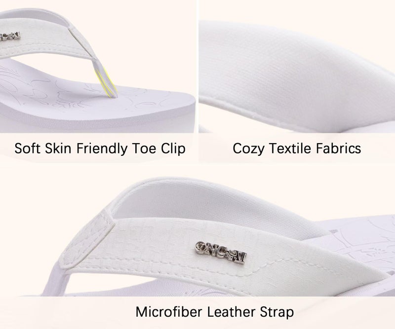 ONCAI Women's Platform Wedge Flip Flops Sandals Size 7 Trendy Dressy Summer Beach Vacation Pool White Thong Chunky Sandalias Comfy Cute Thick Waterproof Arch Support Rubber Foam Soles - Image 4