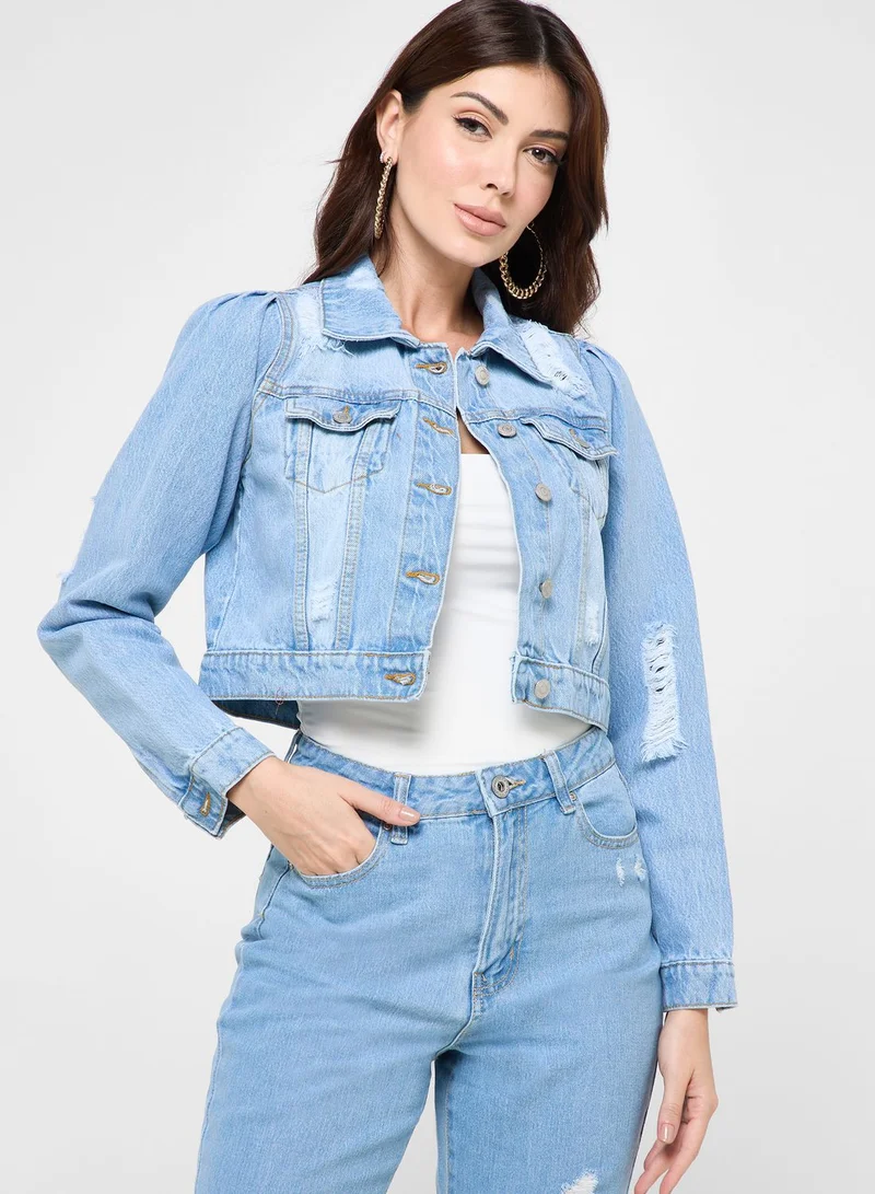boohoo Puff Shoulder Denim Jacket