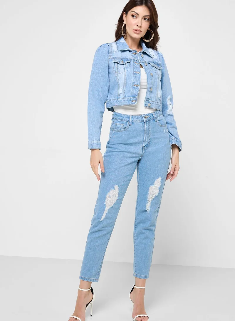 boohoo Puff Shoulder Denim Jacket