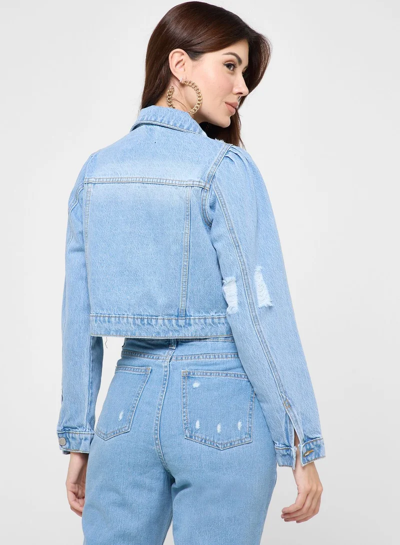 boohoo Puff Shoulder Denim Jacket