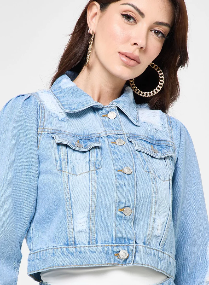 boohoo Puff Shoulder Denim Jacket
