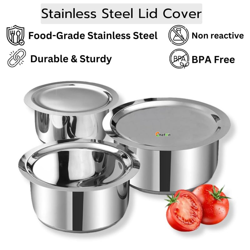 CHEFKIT Stainless Steel Heavy Gauge Lids for Vessels | Set of 4 Steel Cover Topes, Lid for Tope, Kadhai, Pan, Pots | Durable Ciba for Utensils | Net Cover Set - Image 2