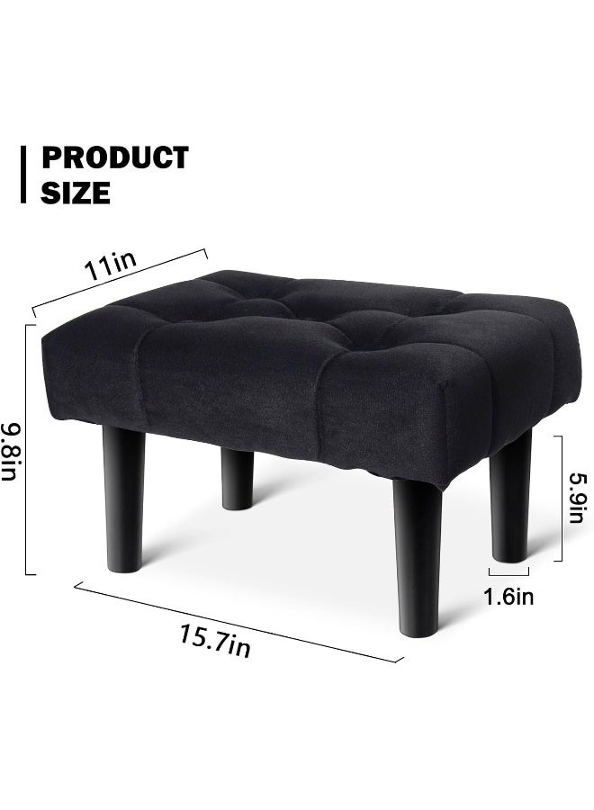 HOUCHICS Poppins HomeHOUCHICS Small Footstool Ottoman,Velvet Soft Footrest Ottoman with Wood Legs,Sofa Footrest Extra Seating for Living Room Entryway Office(Black 1PACK) - Image 2