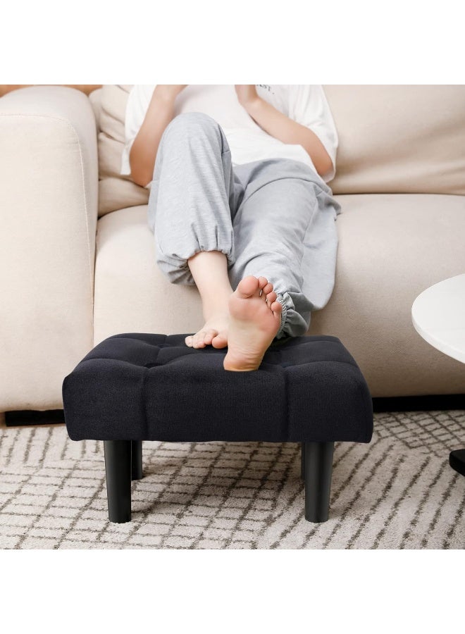 HOUCHICS Poppins HomeHOUCHICS Small Footstool Ottoman,Velvet Soft Footrest Ottoman with Wood Legs,Sofa Footrest Extra Seating for Living Room Entryway Office(Black 1PACK) - Image 1