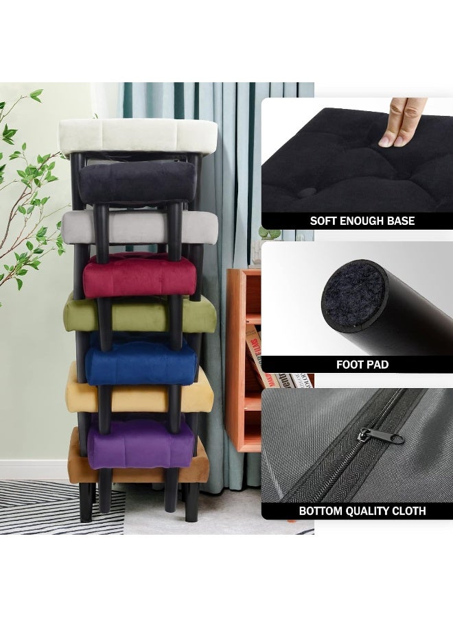 HOUCHICS Poppins HomeHOUCHICS Small Footstool Ottoman,Velvet Soft Footrest Ottoman with Wood Legs,Sofa Footrest Extra Seating for Living Room Entryway Office(Black 1PACK) - Image 3