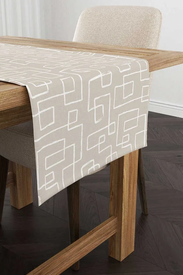 Cango Home Cream White Bohemian Scandinavian Geometric Patterned Digital Printed Runner CGH1202-RN