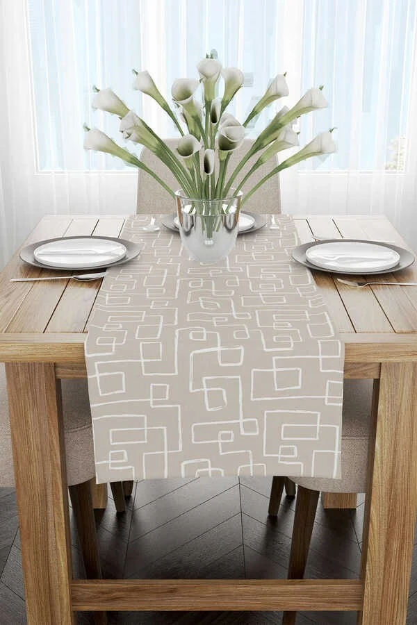 Cango Home Cream White Bohemian Scandinavian Geometric Patterned Digital Printed Runner CGH1202-RN