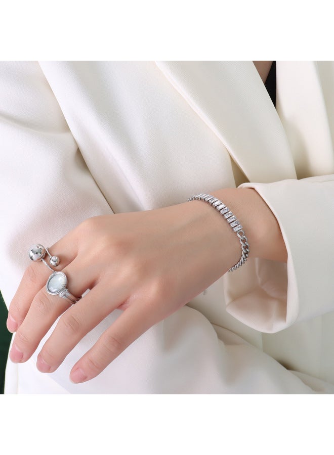 Marka European And American Wind Full Diamond Zircon Sching Chain Bracelet Titanium Steel Plated 18k Gold Fashion elry E258