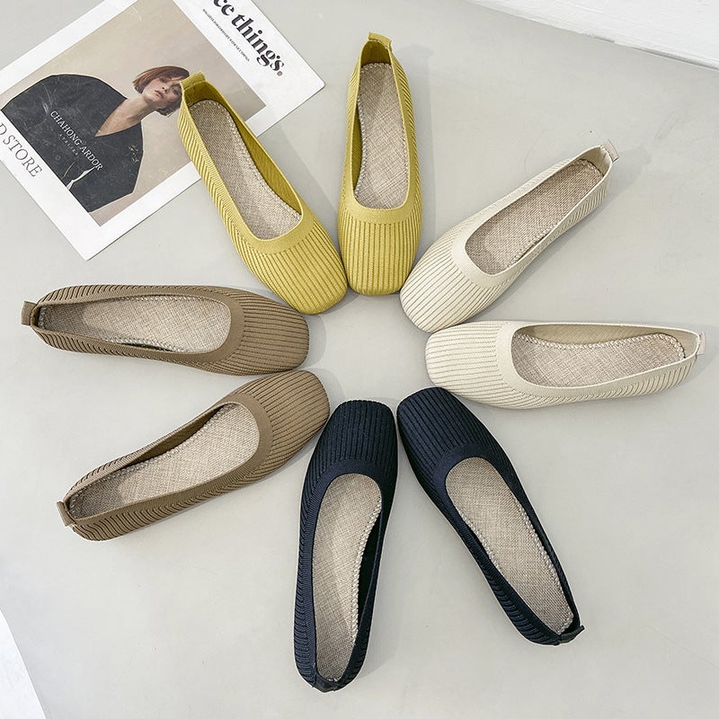 Women's Flat Knit Loafers Square Toe Breathable Slip-on Shoes - Image 3