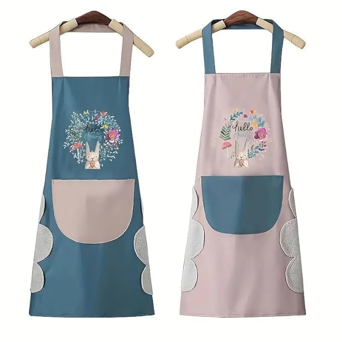 CLUZE Cute Cartoon Waterproof Apron Two Sides Coral Fleece Hand Wipeable Apron Kitchen Supplies Pack of 2 - Image 1