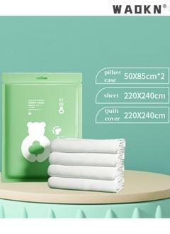 WAOKN Disposable Bed Sheets for Travel Small Cotton Disposable Bedsheet Set with Four Pieces Duvet Cover Pillowcase Offering a Convenient Bedding Cover for Your Travels, Hotel Supplies  - Image 1