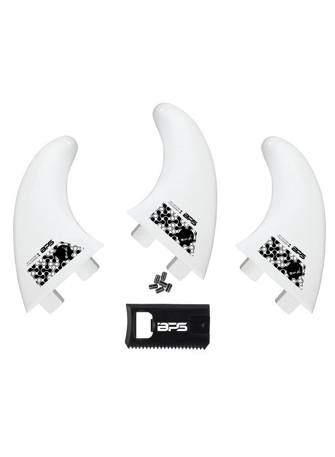 BPS Fiberglass Reinforced Surfboard Fins (3) + Fcs Screw Hardware And Wax Comb! Glass Flex Thruster Surf Fin Set (Fcs G5 M5 Style) Black Tri Fin Thruster Set Surfboard Fins (Link White) - Image 2