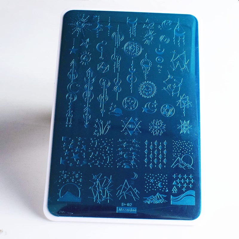 Mezerdoo Starry Star Moon Design Stamping Plates Nail Art Kit 2pcs Galaxy Night Sky Large Nail Stamp Plates Templates Space Planet Nail Stamper Plate Heart Sun Geometry Printing Stencils Reusable Tools - Image 3