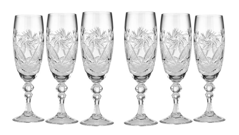 Neman Set of 6 6Oz Hand Made Vintage Russian Crystal Glasses Champagne Flutes Oldfashioned Glassware 