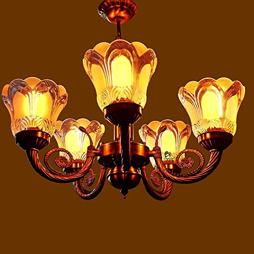 Weldecor 5 Lamp Gold Plated Brass and Glass Antique Chandelier, Jhoomer, for Living Room, Dining Area, Hall, Office, Banquet Hall - Image 1
