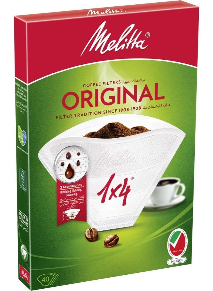 Melitta Original 1 x 4 Coffee Filters - Pack of 40 Filters, White
