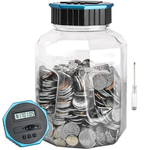 XLarge Piggy Bank for Adults Kids Vcertcpl Digital Coin Counting Bank with LCD Counter 24L Capacity Great Coin Counter Bank Money Counting Jar with Total Amount Displayed Blue XLarge