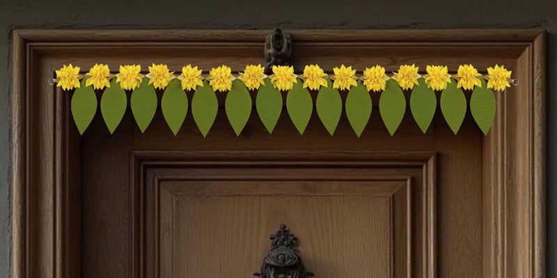 Daedal crafters Green Leaf Flower Toran for Main Door Entrance, Reusable Thoran for Mandir & Living Room Décor, Bandarwal for Festival Decoration, Flower Hanging for Home & Office Décor (41x7 inch) - Image 1