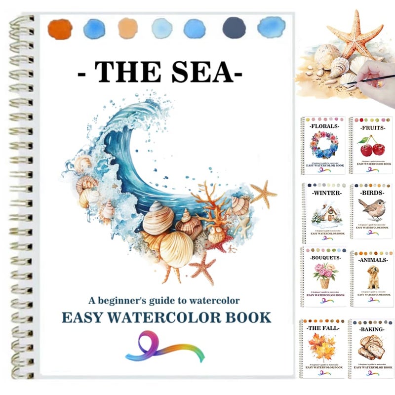 Baeleega Watercolor Workbooks Coloring Book Beginner Friendly Painting Kit Easy Nature Scenes Paint Set Art Crafts for Creative Exploration Gift for Adults (Seaside, Without Palette) - Image 1