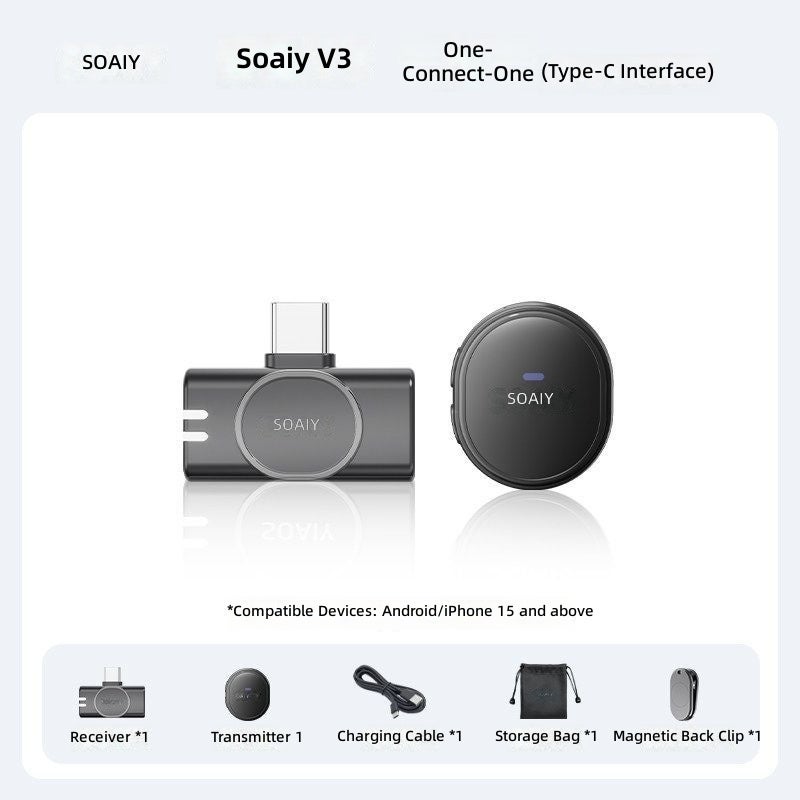 ميكروفون SOAIY V3 اللاسلكي بمشبك للبث المباشر، جهاز تسجيل مزود بتقنية إلغاء الضوضاء